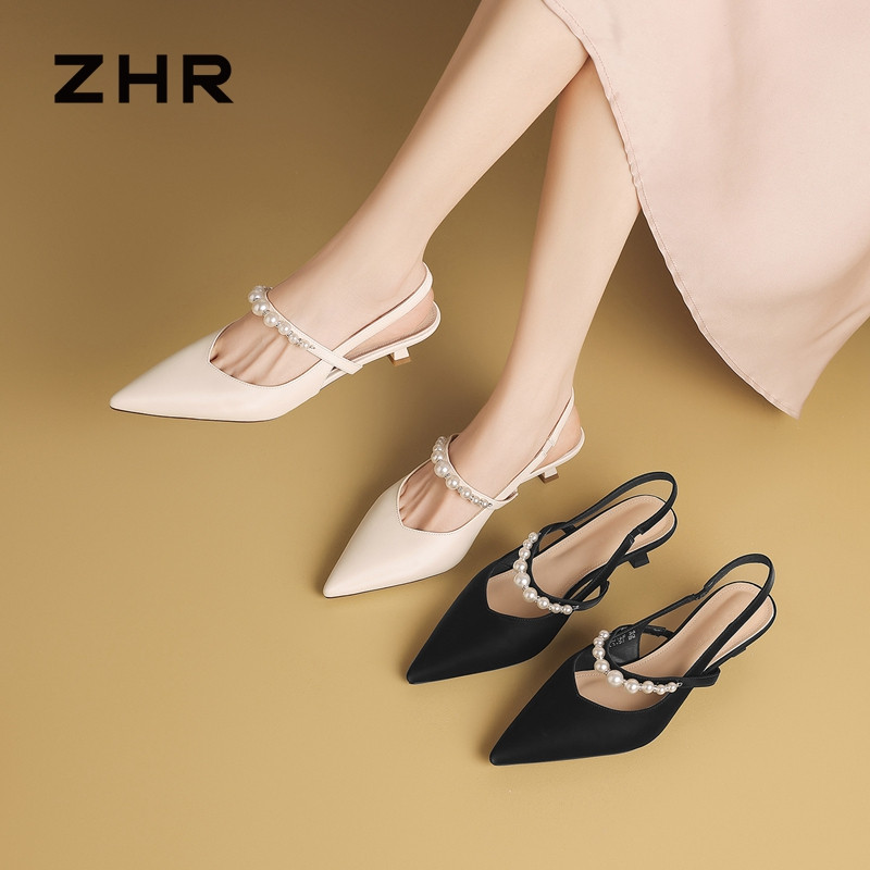 13749336.【ZHR则则】高跟凉鞋尖头珍珠条带套脚细跟女鞋[PU]