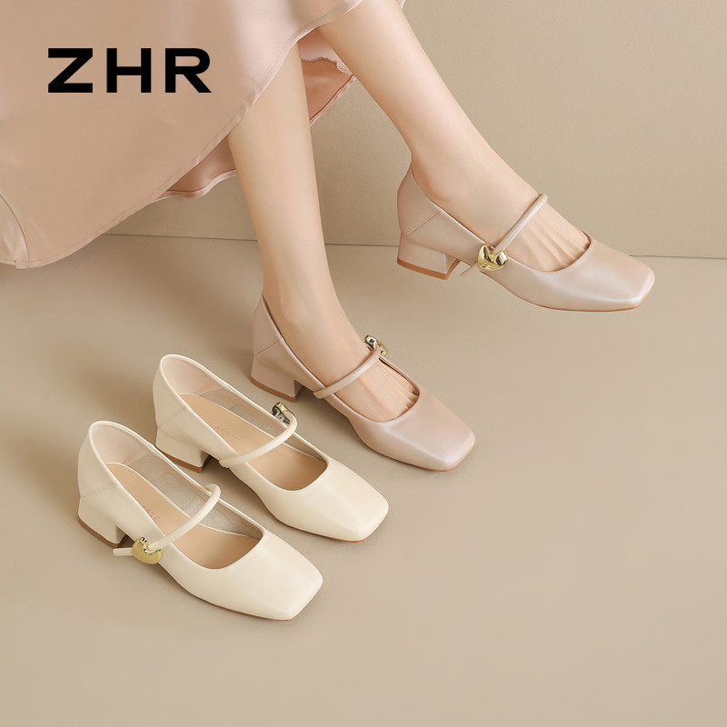 13496729.【ZHR则则】粗跟玛丽珍鞋方头套脚粗跟女鞋[丝绸PU]