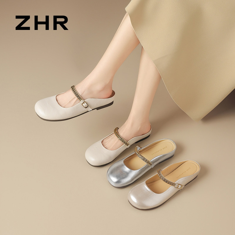13497161.【ZHR则则】穆勒拖鞋圆头套脚平底女鞋[PU]