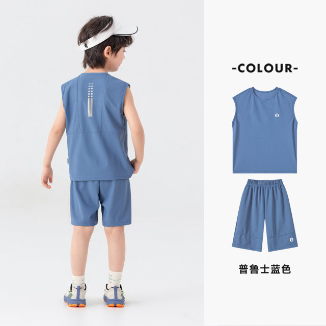 13505246.男童篮球服夏季简约百搭背心短裤两件套训练防晒儿童冰感运动套装
