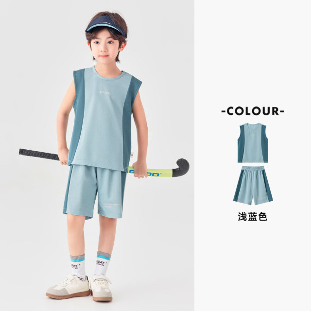 13505263.男童运动套装夏季宽松拼色篮球服背心短裤儿童简约弹力舒适两件套