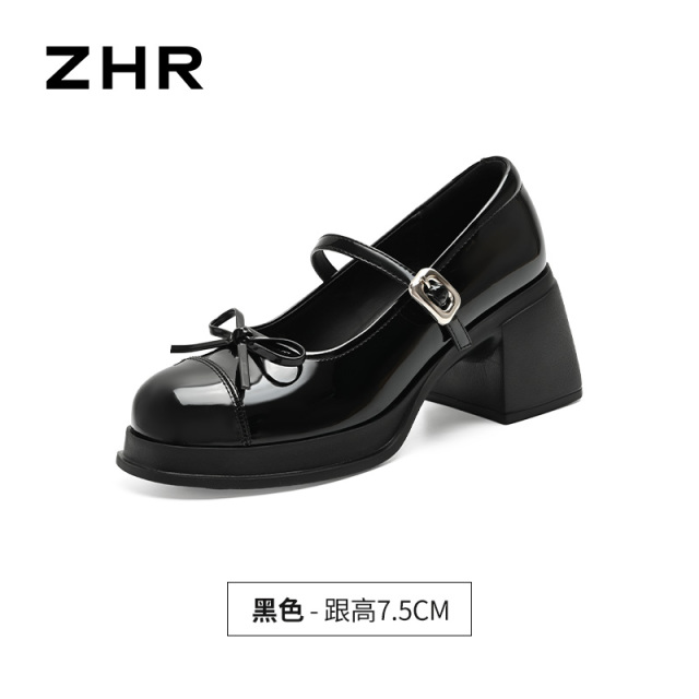 13835530.【ZHR则则】JK鞋圆头搭扣粗跟女鞋[猪皮软垫]