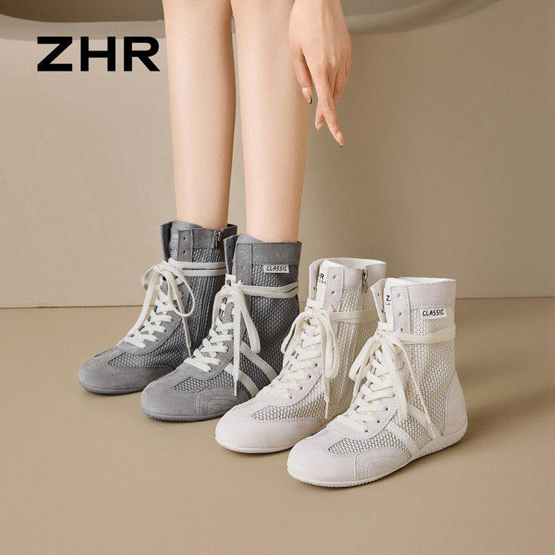13496788.【ZHR则则】时尚户外靴圆头侧拉链厚底女鞋[网布+猪巴戈（二层猪皮）+太空革]