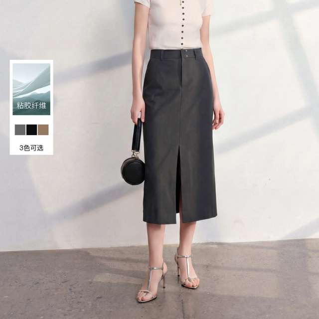 13245828.三彩丽雪leisure2026夏季新款简约高腰半身裙直筒裙长裙气质女