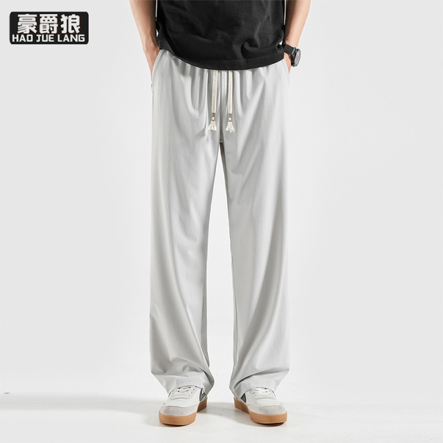 13502824.男士冰丝休闲裤夏季薄款宽松直筒透气速干防晒垂感运动长裤子