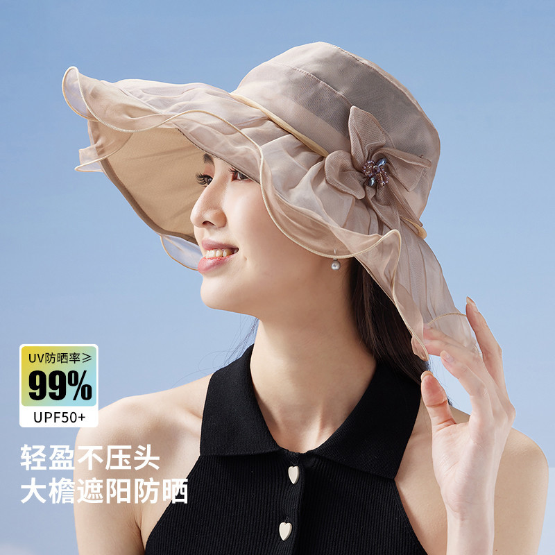 13532360.防紫外线桑蚕丝透气遮阳帽女夏季防晒帽子可折叠