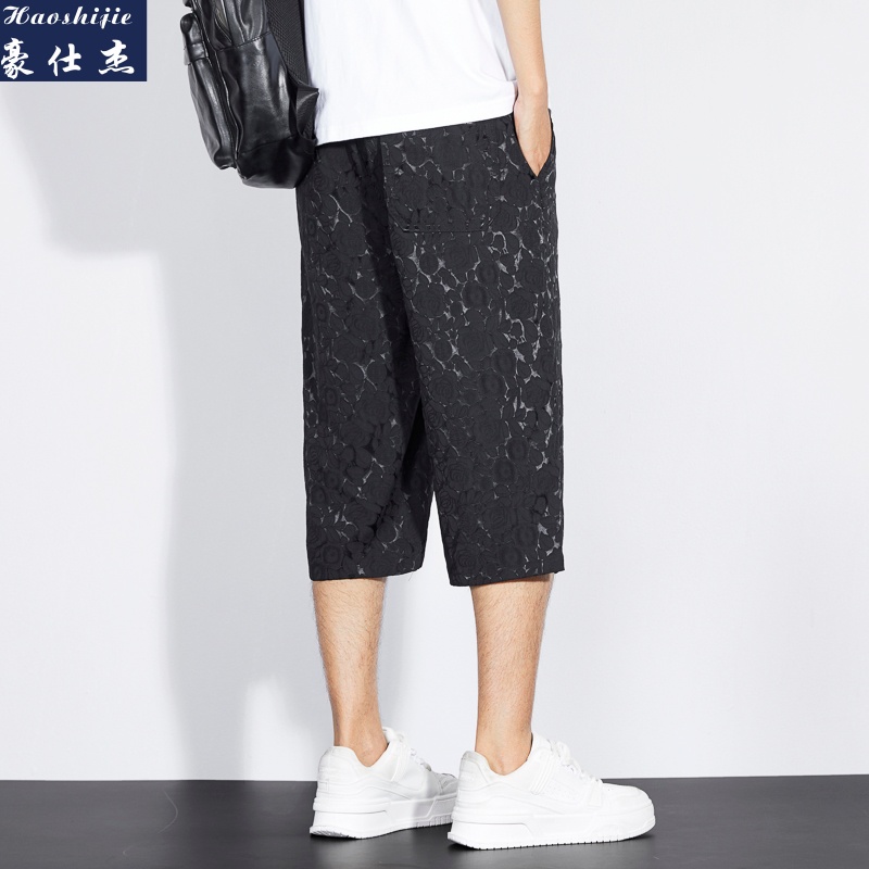 13502735.《百搭潮流》夏季爆款提花冰丝男士七分裤薄休闲直筒透气速干裤