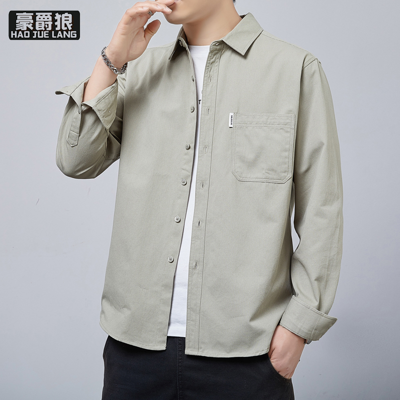 13502789.男士纯棉长袖衬衫春夏季新款宽松休闲免烫工装衬衣防晒外套男
