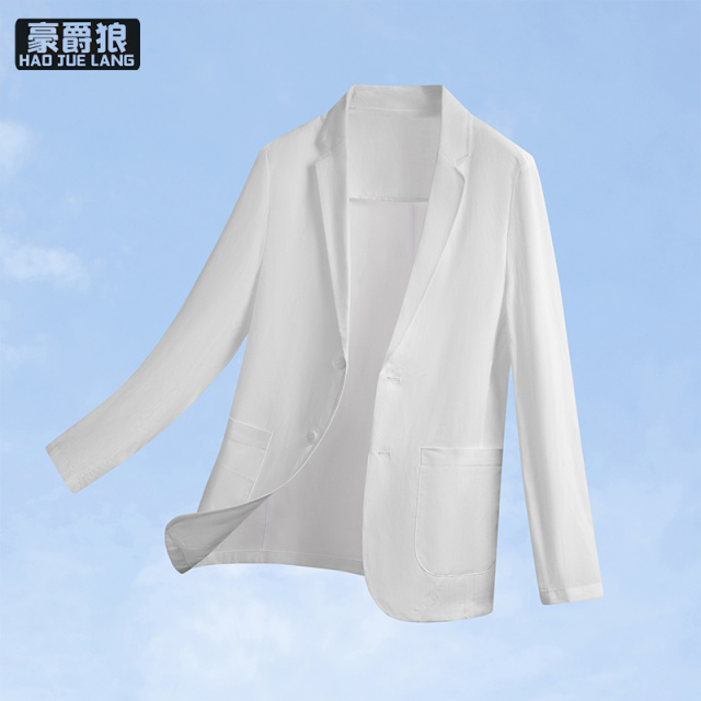 13502790.莱赛尔亚麻西装男士春夏薄款冰爽透气休闲西服修身便西潮