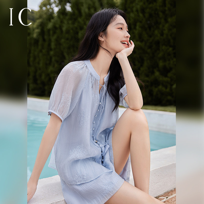13506102.休闲气质宽松短袖对襟流苏短裤套装女2025新款夏季度假舒适套装