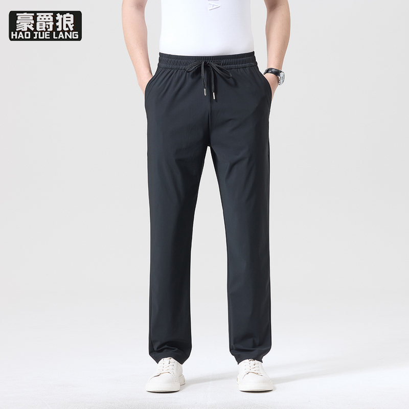 13502818.冰丝直筒宽松休闲裤男款夏季薄款垂感高弹抗皱运动长裤子男