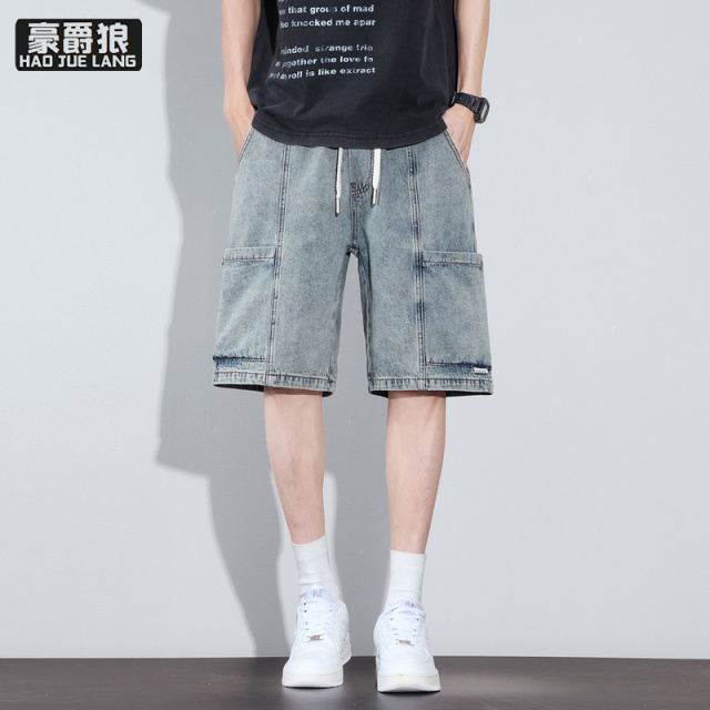 13502791.工装牛仔短裤男夏季薄款宽松潮牌五分裤美式痞帅休闲阔腿直筒中裤