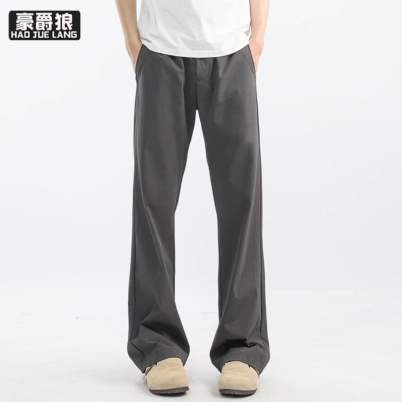 13502794.夏季薄款冰丝裤深灰色休闲裤子男宽松直筒速干裤男运动裤透气长裤
