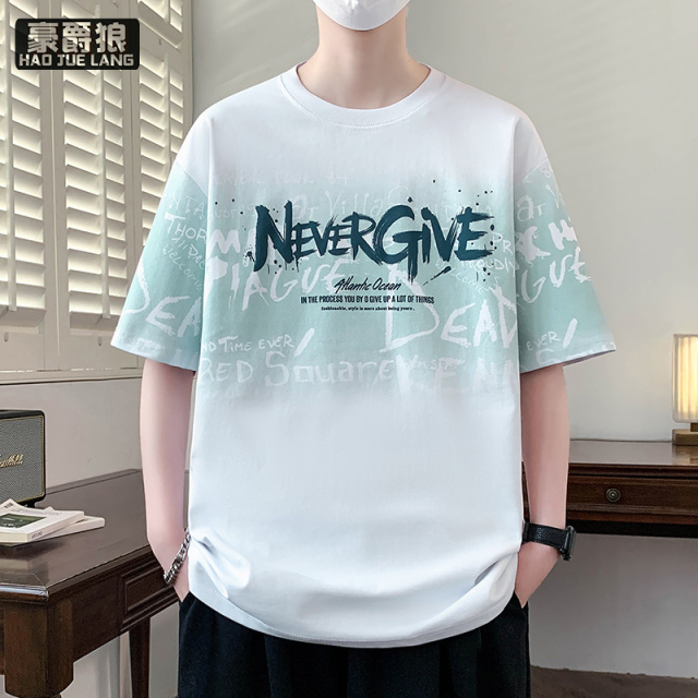 13502823.青少年男士短袖T恤舒适夏季学院风潮流学生宽松百搭休闲印花半袖