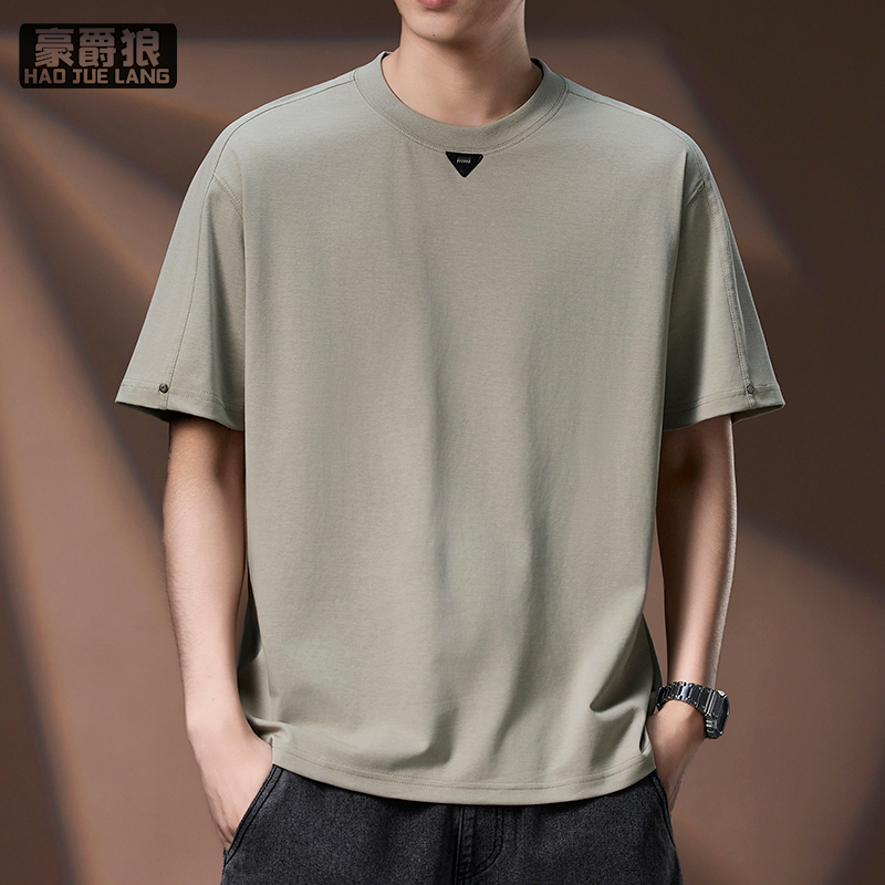 13502772.短袖男夏季时尚新款美式复古冰丝棉t恤男装宽松百搭休闲半袖上衣