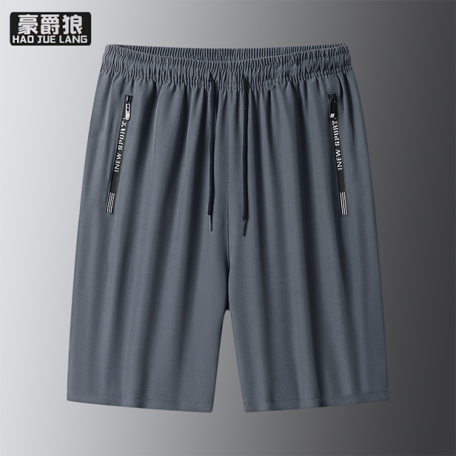 13502838.冰丝短裤男士时尚夏季新款运动速干宽松五分中裤跑步休闲沙滩裤子