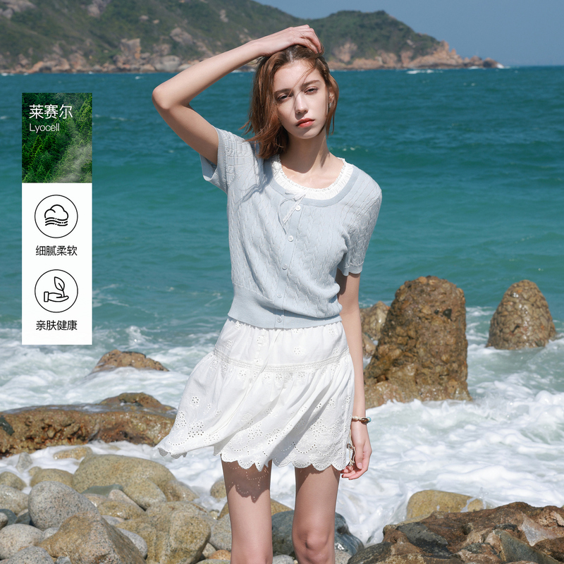 13504836.【莱赛尔】三彩ibudu2026夏季新款假两件绞花针织衫短袖套头上衣