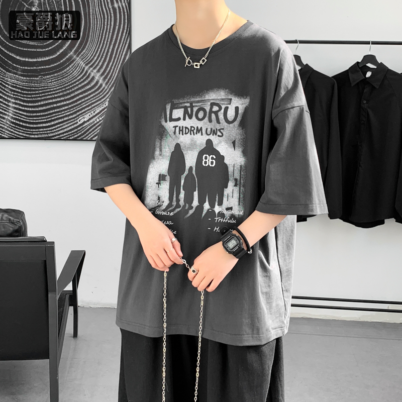 13502786.夏季新款美式复古休闲印花短袖t恤男圆领宽松半袖体恤