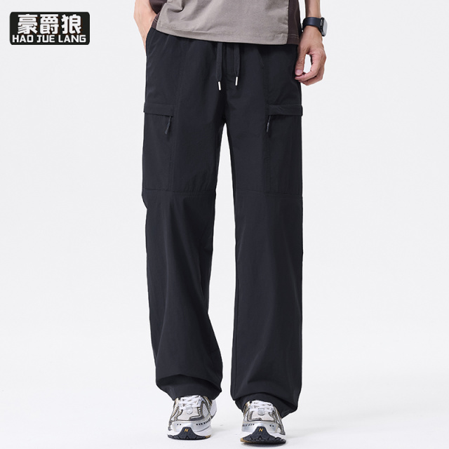 13502760.冰丝工装冲锋裤男款时尚夏季薄款美式机能宽松直筒阔腿休闲裤