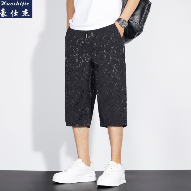 13502735.《百搭潮流》夏季爆款提花冰丝男士七分裤薄休闲直筒透气速干裤