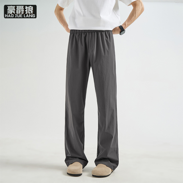 13502794.夏季薄款冰丝裤深灰色休闲裤子男宽松直筒速干裤男运动裤透气长裤