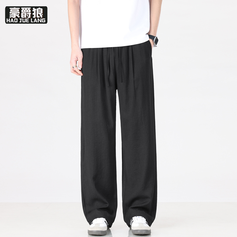 13502753.天丝亚麻休闲裤男士夏季宽松阔腿裤垂感轻薄直筒透气微弹长裤