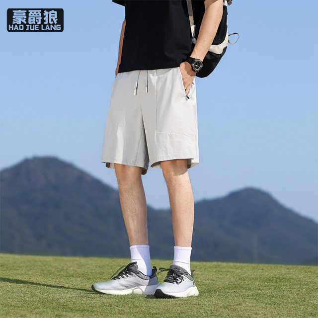 13502831.新款美式高级冰丝速干轻薄宽松直筒运动休闲五分中短裤子男士夏季