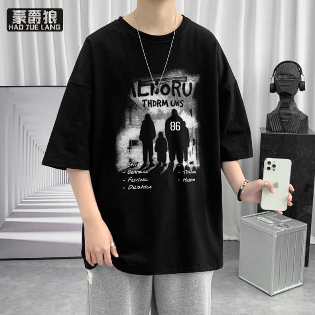 13502786.夏季新款美式复古休闲印花短袖t恤男圆领宽松半袖体恤
