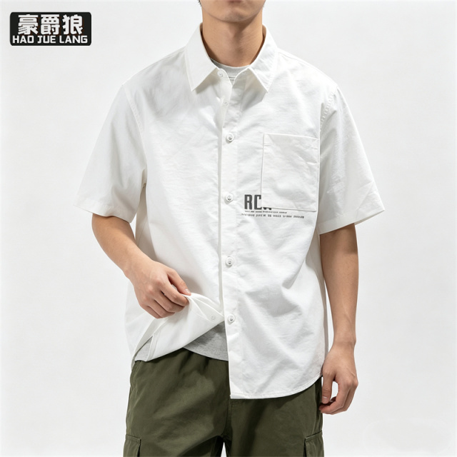 13502810.夏季薄款衬衫男短袖春夏款青年日系白寸衫潮牌男生上衣半袖外套
