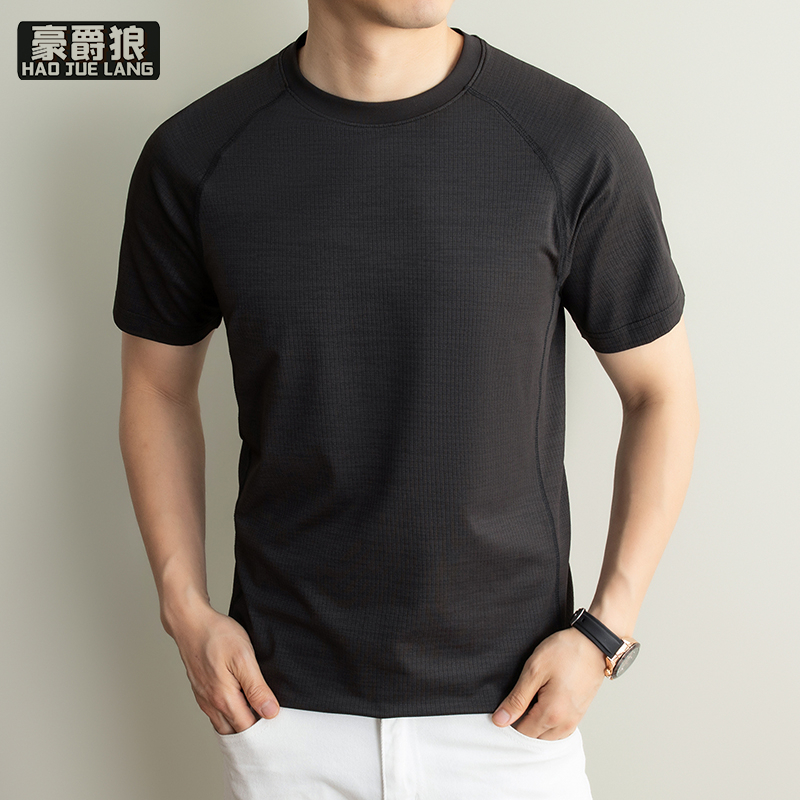 13502804.冰丝短袖男士T恤夏季薄款休闲运动圆领体恤吸汗速干上衣