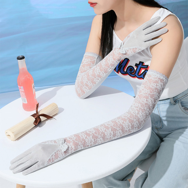 13585042.【含桑蚕丝】户外遮阳冰袖手袖女士透气清凉蕾丝手套
