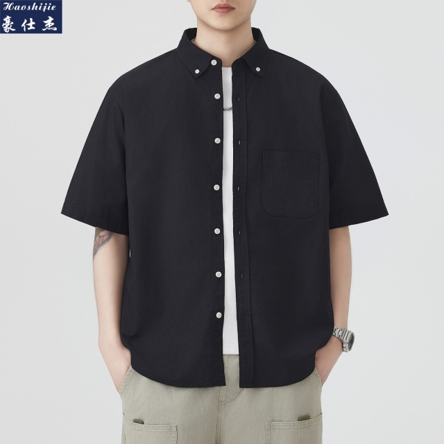 13509229.《百搭潮流》夏季新款时尚老钱风透气商务休闲简约男款短袖衬衫