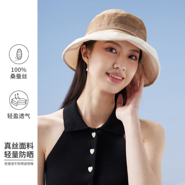13531195.渔夫帽盆帽【100%桑蚕丝】透气遮阳帽女夏季防晒帽子可折叠帽