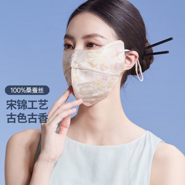 13533017.防紫外线【100%桑蚕丝】防晒口罩女透气遮阳绣花面罩