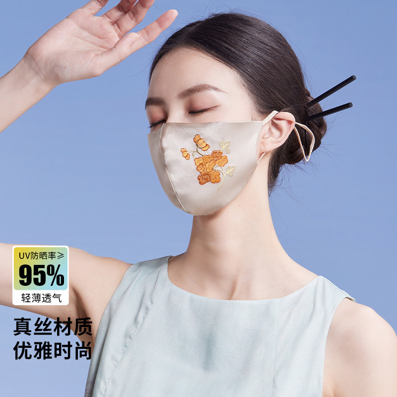 13533058.100%桑蚕丝防晒口罩女透气遮阳防护绣花面罩
