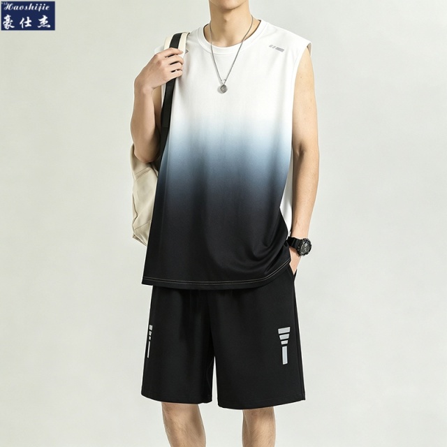 13509163.冰丝宽松舒适速干无袖背心篮球套装短裤运动两件套