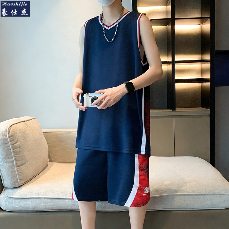 13509160.篮球服男冰丝速干网眼无袖运动服套装青少年训练求服