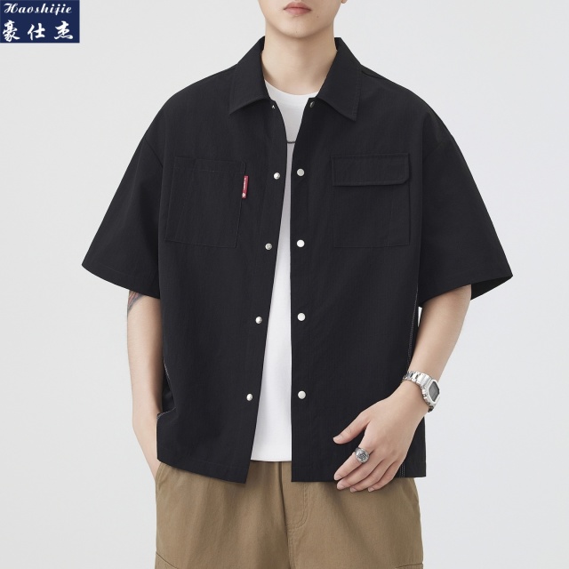 13509222.《百搭潮流》夏季新款时尚潮流美式工装双口袋宽松男款短袖衬衫