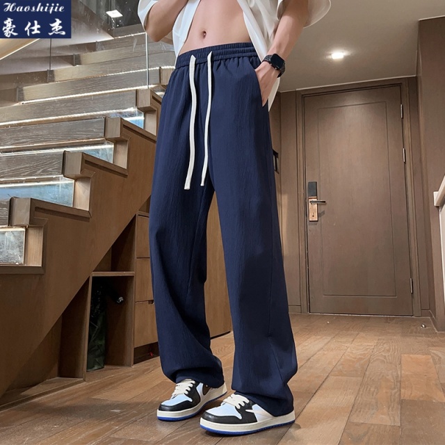13512861.《百搭潮流》夏季男女学生青少年薄款宽松冰丝休闲裤子直筒裤