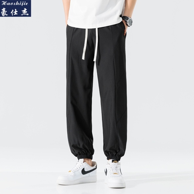 13512860.《休闲时尚》夏季青少年薄款冰丝长裤百搭束脚休闲冰丝裤