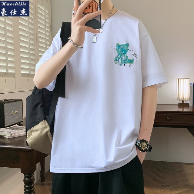 13512832.痞帅个性时尚卡通夏季短袖T恤男士圆领半袖T潮牌男装休闲百搭