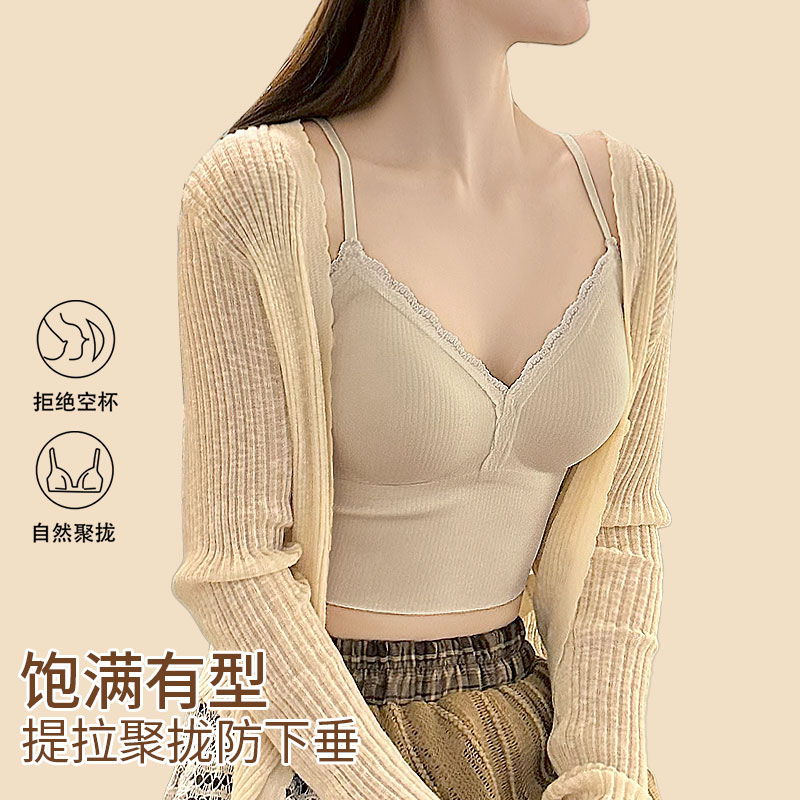 13510187.【小胸聚拢提拉 美背显瘦】性感蕾丝边内搭吊带背心内衣文胸女