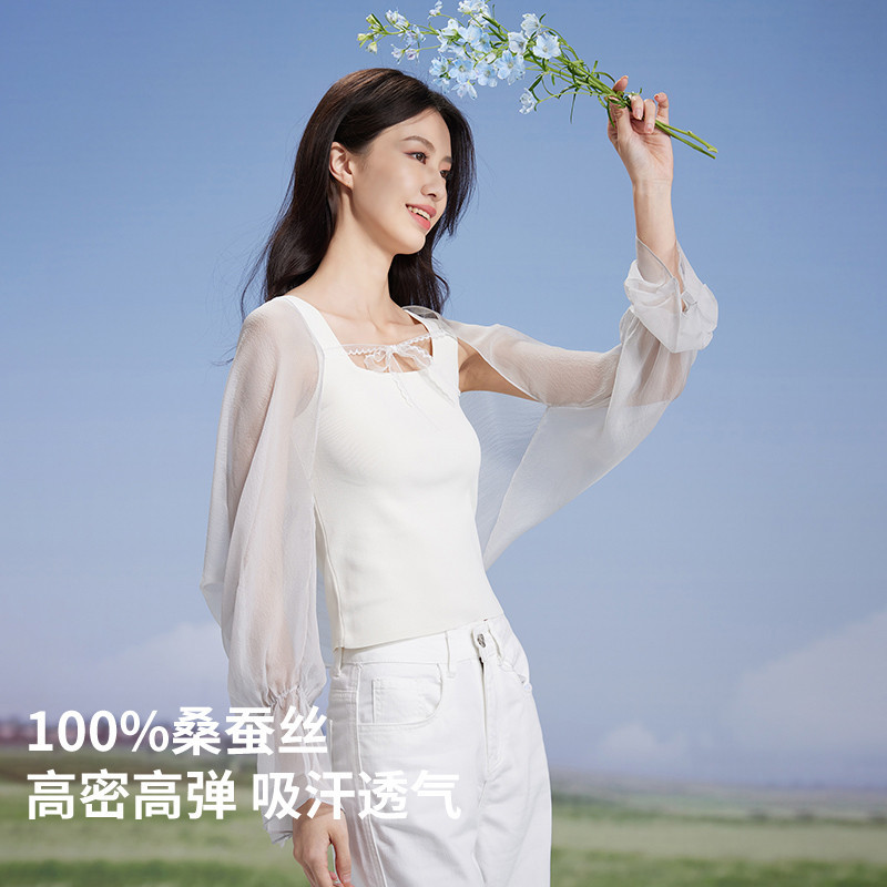 13584757.【100%桑蚕丝】遮阳袖套女透气轻薄户外防护手臂一体冰袖