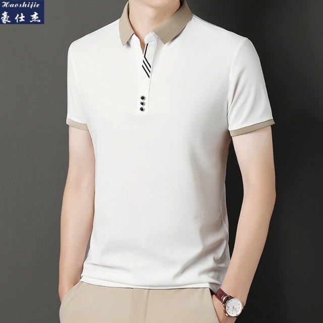 13512835.冰丝商务休闲翻领百搭Polo衫夏季男士新款薄款短袖T恤中青年
