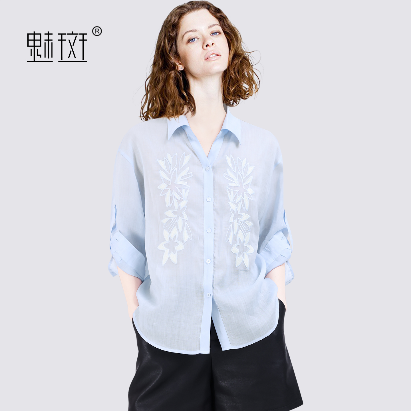 13510208.魅斑衬衫上衣修身衬衣