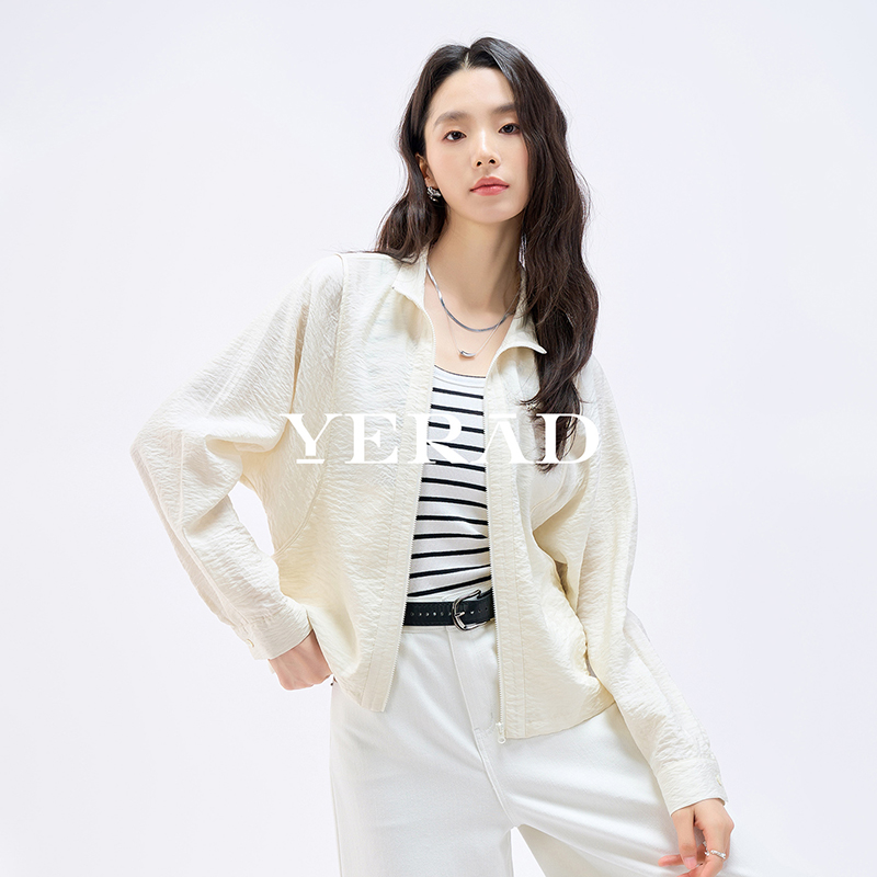 13515794.【娅丽达】高级桑蚕丝宽松气质外套女小个子短款夹克