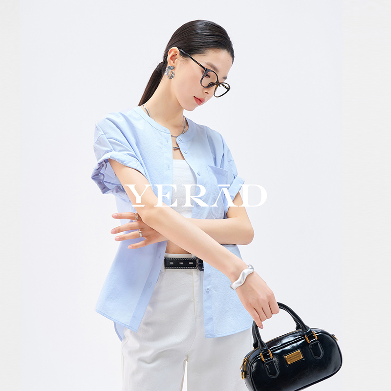 13515014.【娅丽达】轻氧系法式气质卷边短袖衬衫女衬衣