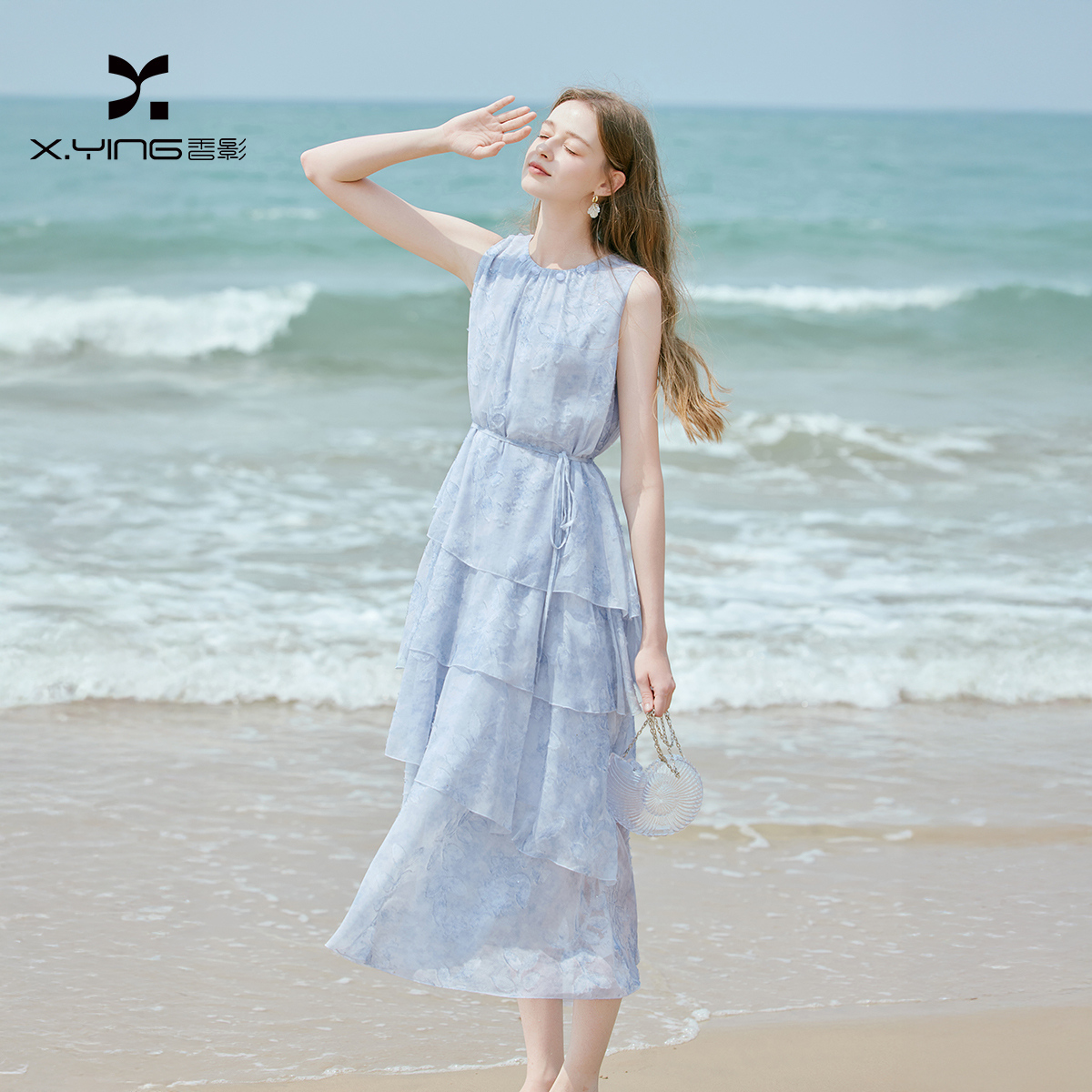 13516647.香影蓝色海边丁达尔连衣裙女2026夏季新款法式度假雪纺蛋糕裙