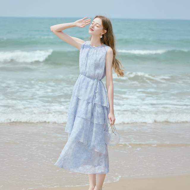 13516647.香影蓝色海边丁达尔连衣裙女2026夏季新款法式度假雪纺蛋糕裙