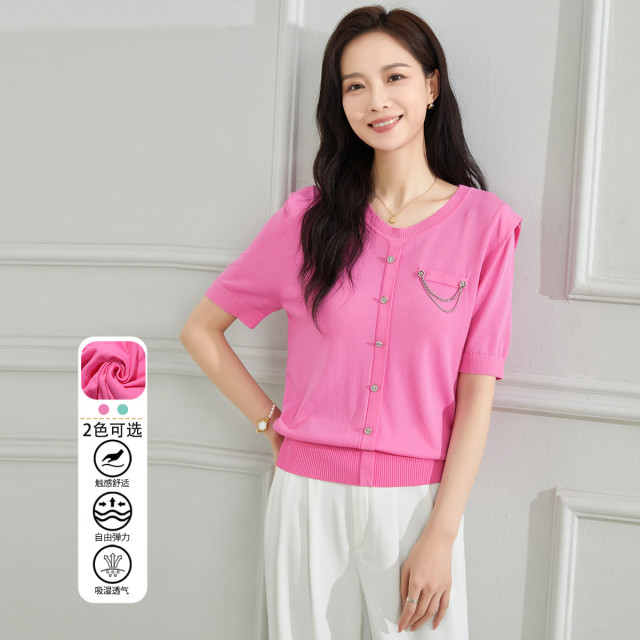 13520765.【超值福利】夏季针织衫圆领百搭显瘦短袖女式套头T恤衫
